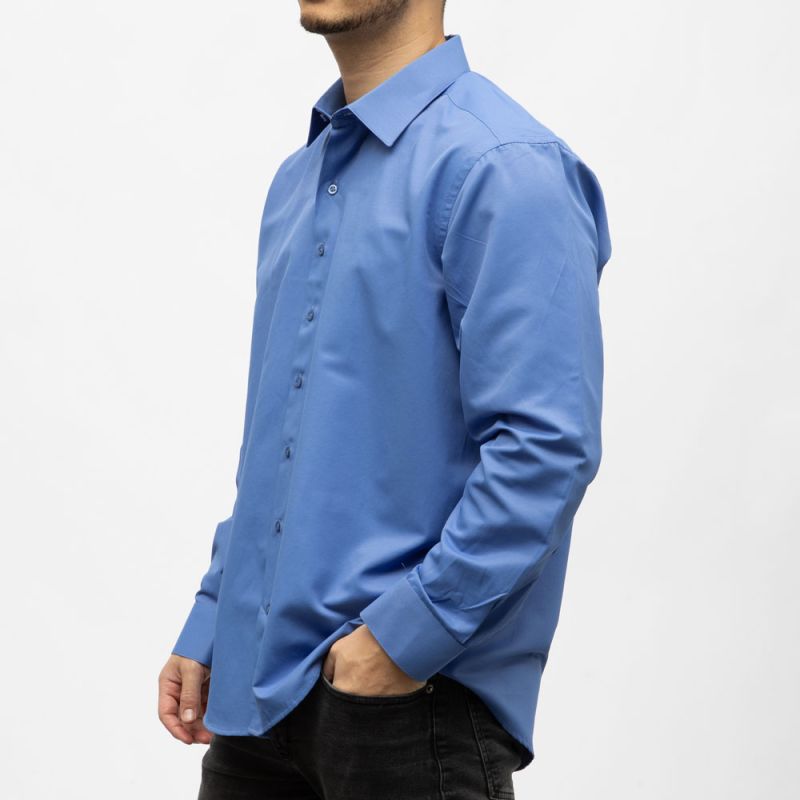 Bill01 chemise coton poly uni petrole Homme BILL TORNADE