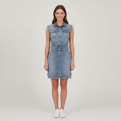 Robe ajustée bleue denim sans manches Femme PLEASE