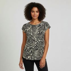 Blouse nova col rond imprimé feuilles fermeture à bouton Femme ONLY
