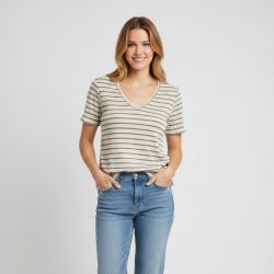 Tee shirt Manu rayé col v maille Femme ONLY