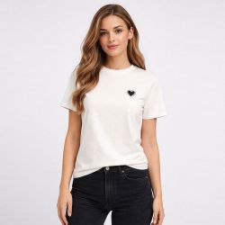 Tee shirt cloud dancer black heart onlalma 15366421 4498 Femme ONLY