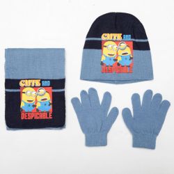 Set 3 pcs bonnet/ echarpe/ gant minions xh4139,i16 t52/54 Enfant MINIONS