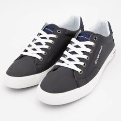 Baskets blanches en toile liseré bleu et rouge Homme TOM TAILOR