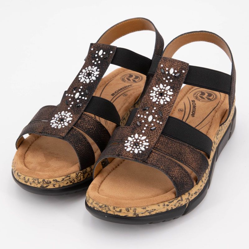 Sandales compensées élastique avec bijoux Femme ROMIKA