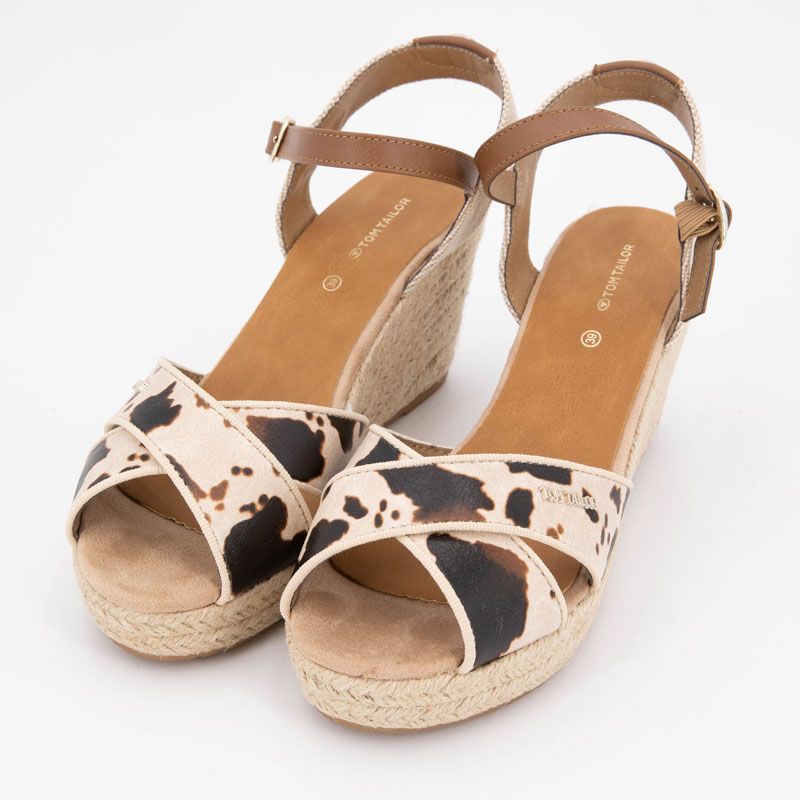 Sandales compensées espadrilles imprimé vache Femme TOM TAILOR