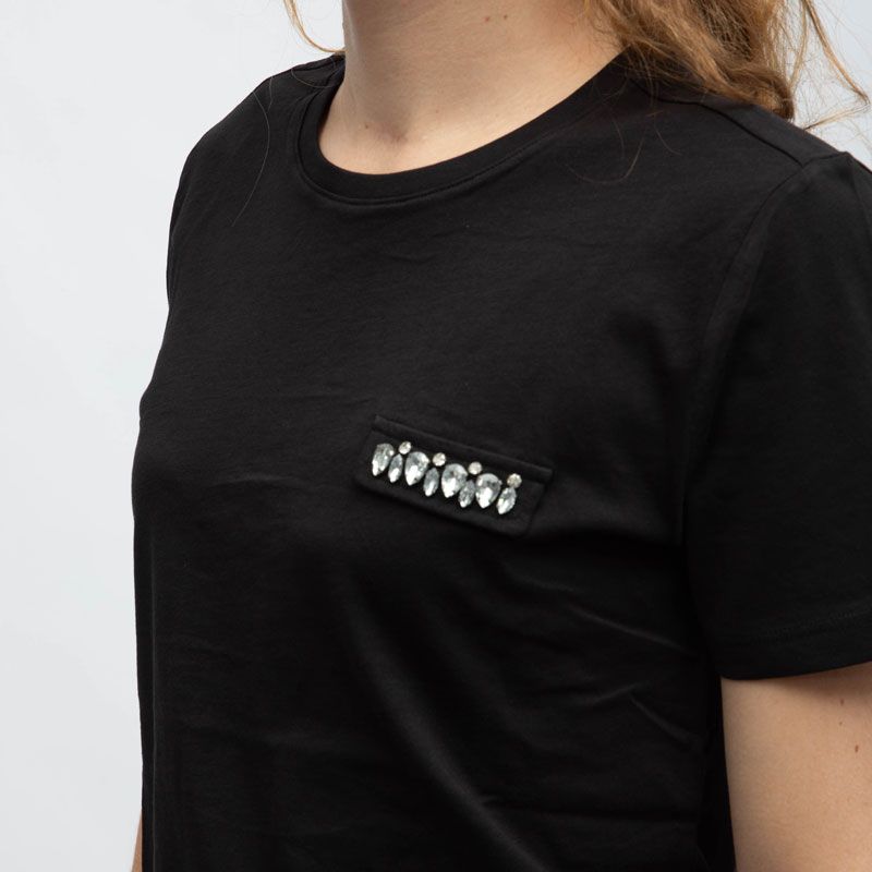 Tee shirt coton col rond avec bijoux strass Femme ONLY