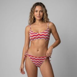 Haut de maillot brassière tissu pailleté rouge corail à motif Femme DEELUXE 74