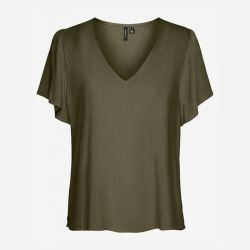 Haut noir fluide manches courtes à volants Femme VERO MODA