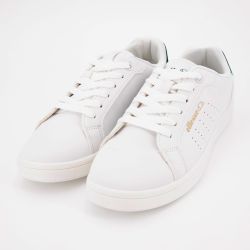 Baskets blanches empiècement vert avec logo doré Femme ELLESSE
