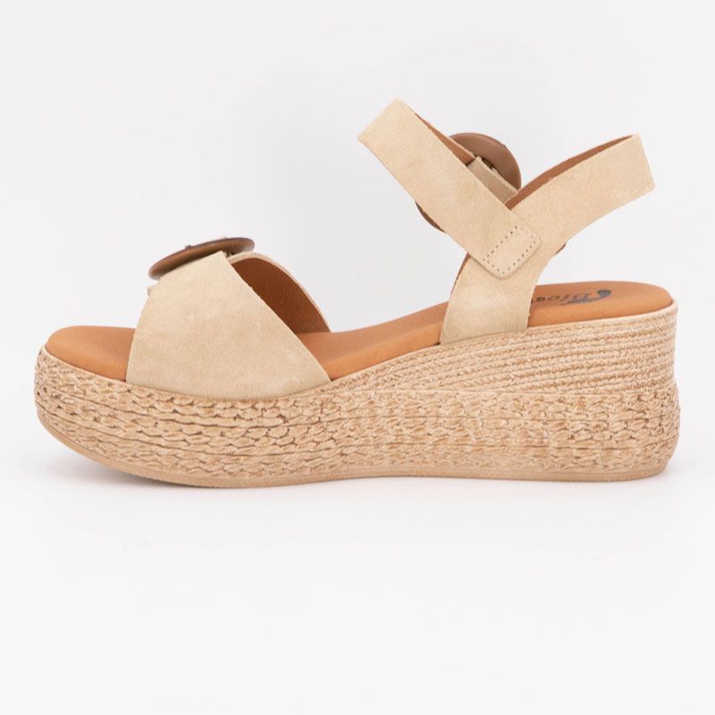 Sandales noires compensées en cuir double boucle bois Femme BIOSTOCK