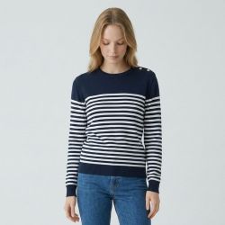 Pull fin marinière col rond coton à boutons Homme BILL TORNADE