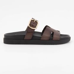 Mules boucle dorée lanières en cuir Femme I AM