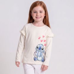 Tee shirt ml lilo et stitch blanc hy10166 Enfant DISNEY