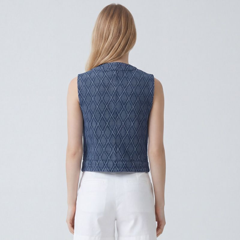 Veste effet denim à carreaux col rond avec poches Femme LA PETITE ETOILE
