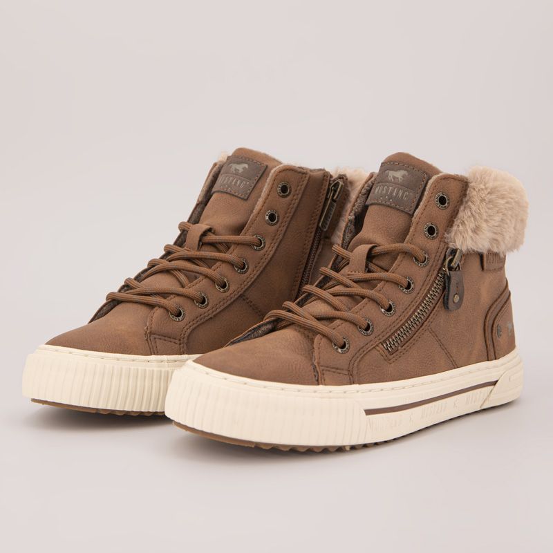 Basket montante cognac fourrure 15m011200300 t36/41 Femme MUSTANG