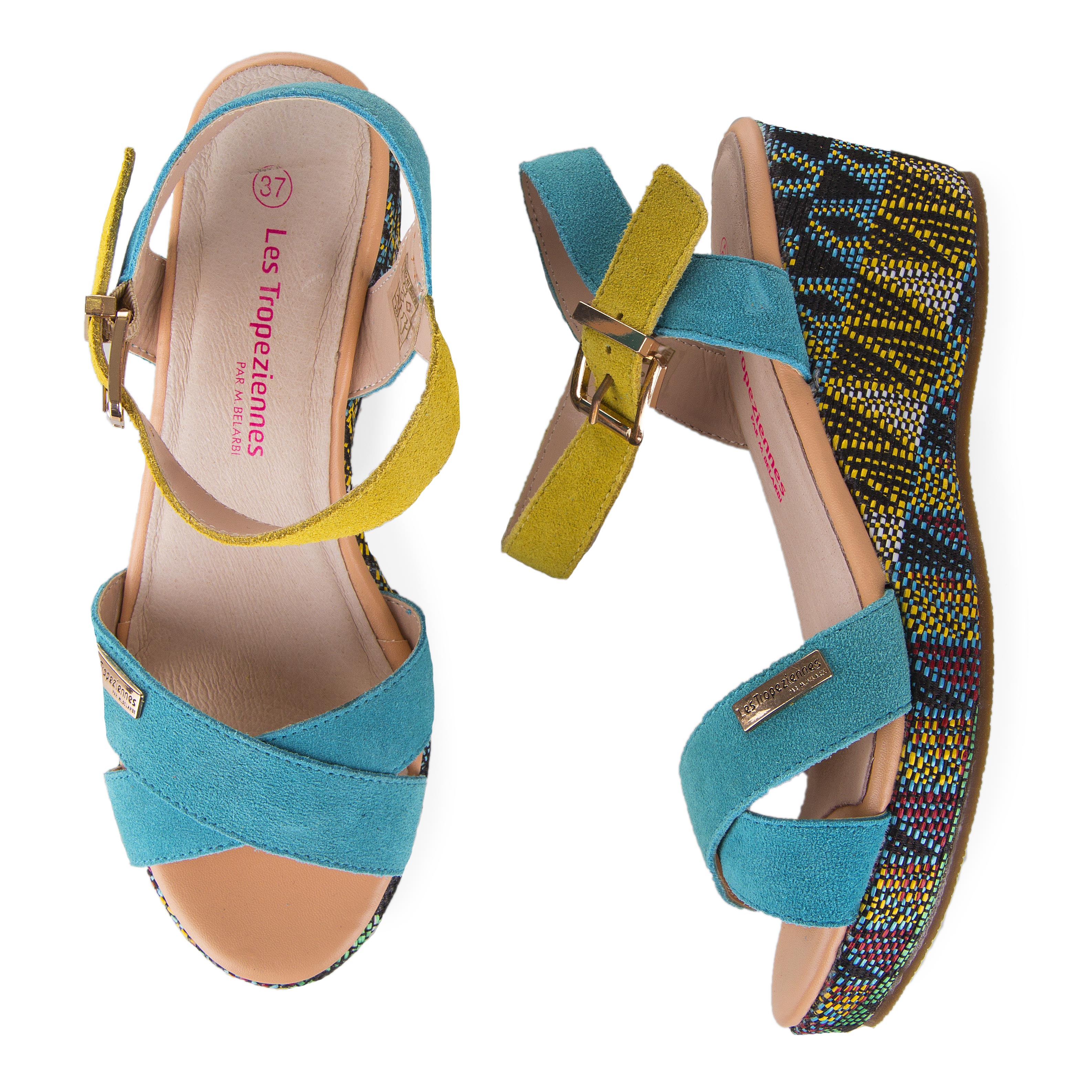 Turquoise Compensés Sandales Tropeziennes Jaunes À Les Talons Gatiela Et yP80ONnwvm