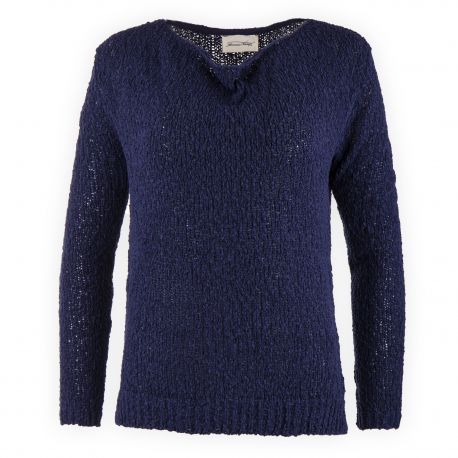 Pull en maille coton bleu marine femme AMERICAN VINTAGE marque pas cher prix dégriffés destockage