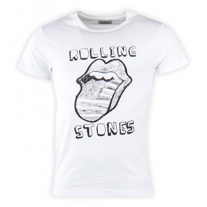 T-shirt à manches courtes blanc imprimé Rolling Stones homme ARTISTS marque pas cher prix dégriffés destockage
